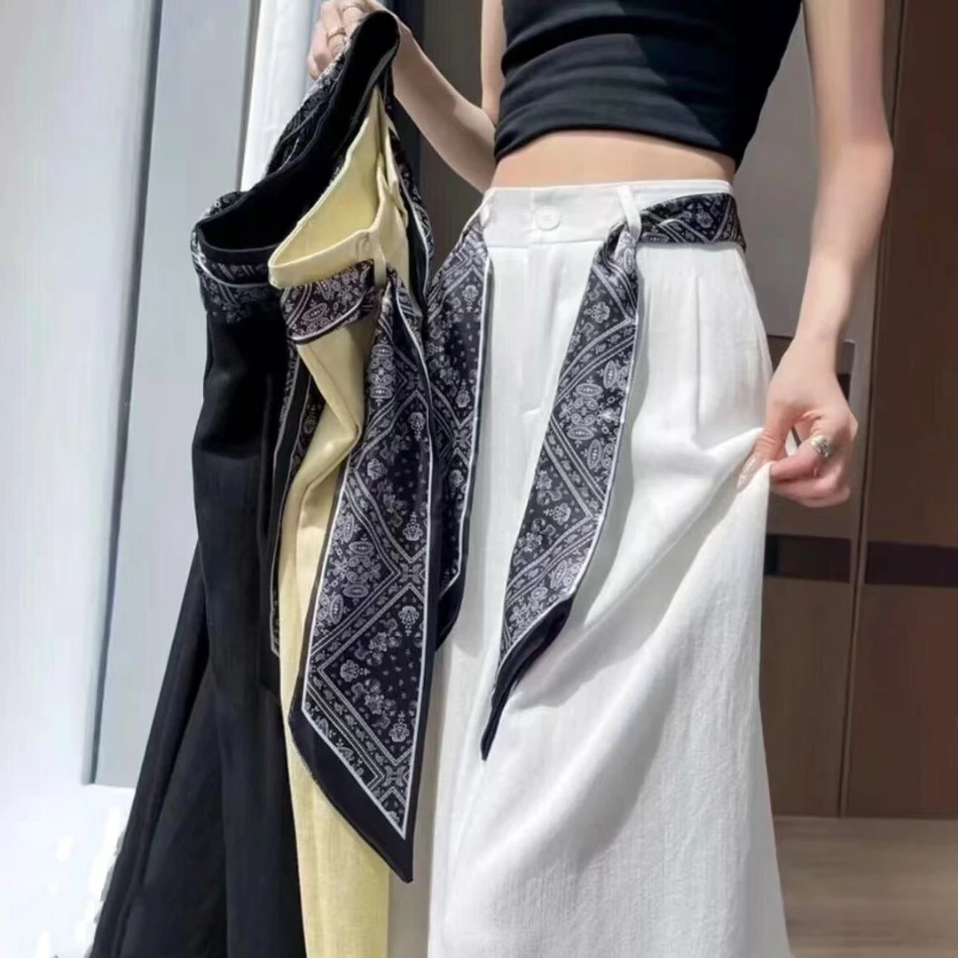 1【现货+运费险+丝巾】系带棉麻冰丝裤子女夏季薄款2025新款