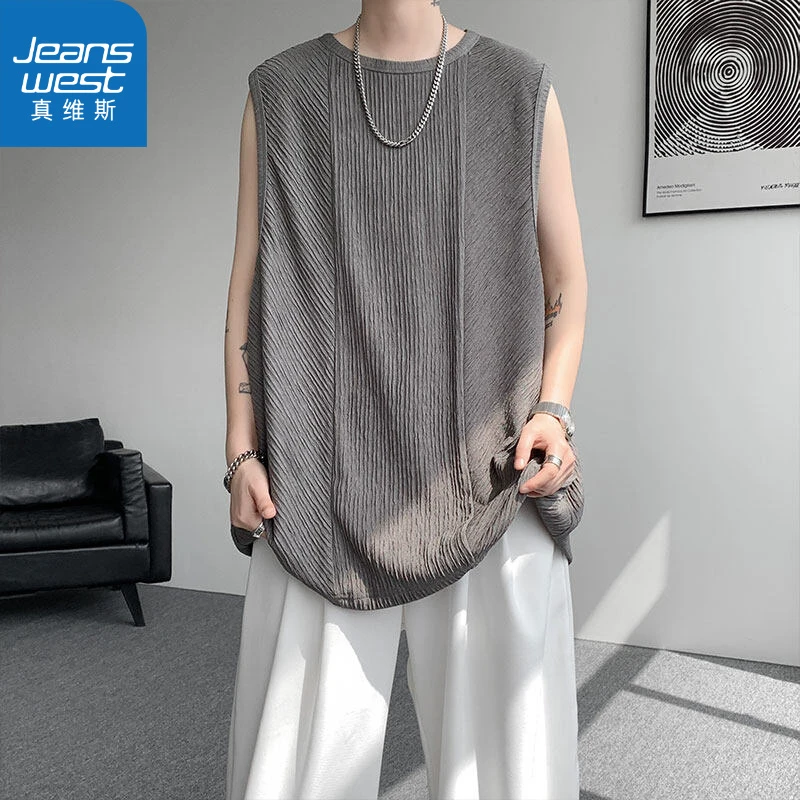 真维斯夏季美式复古街头坎肩背心男外穿恤青春潮流无袖宽松休闲潮