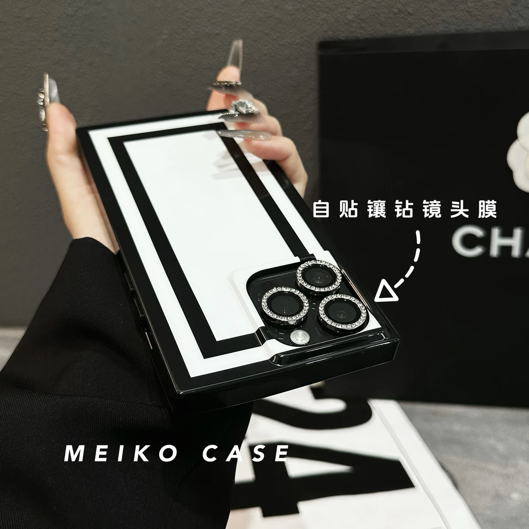 高颜值黑白方形适用苹果17手机壳16promax酷感15镜头保护膜14全包