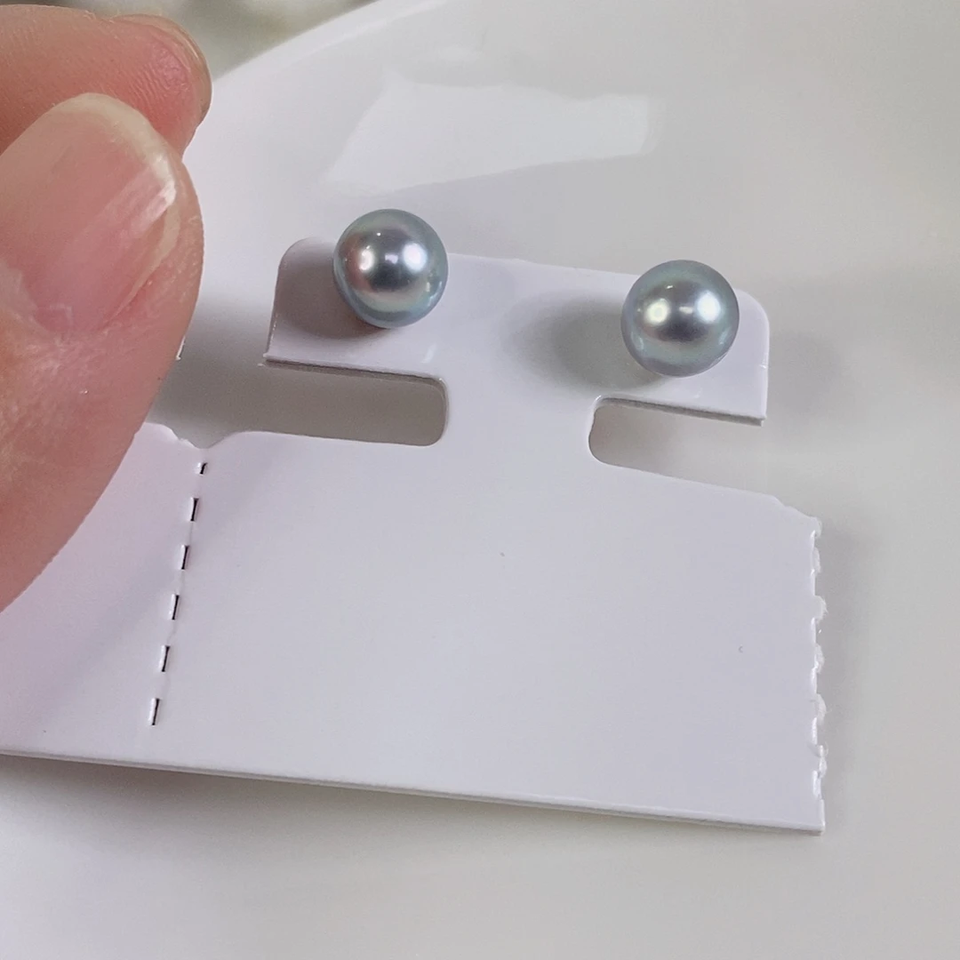 海水珍珠耳饰18K金镶嵌7-8