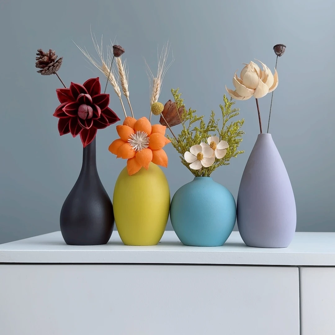 摆件陶瓷小花瓶摆件含花总高约20-30cm