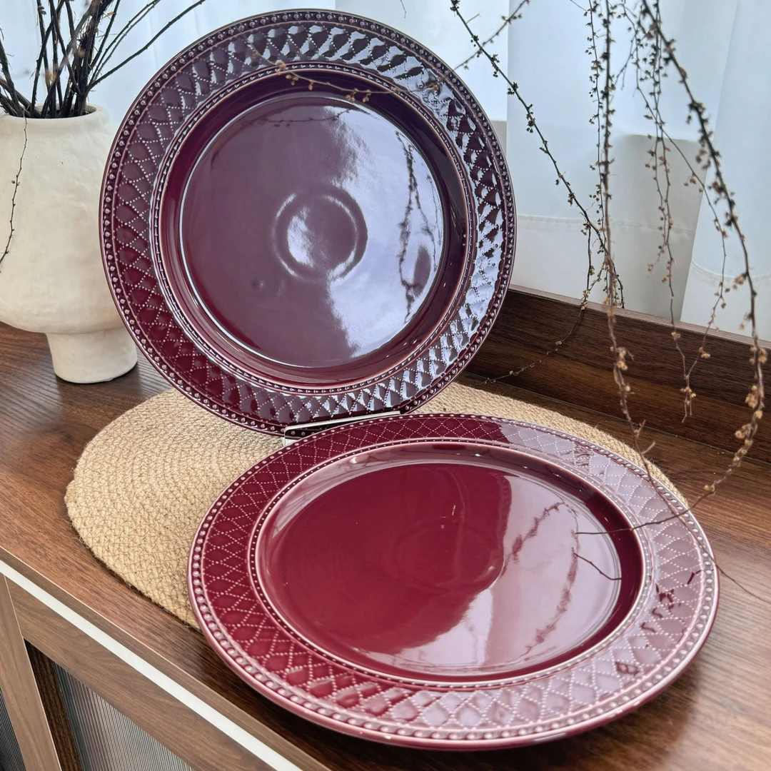 【法式浮雕蕾丝纹】2个装8寸圆盘复古浮雕餐具家用轻奢好看菜盘餐盘