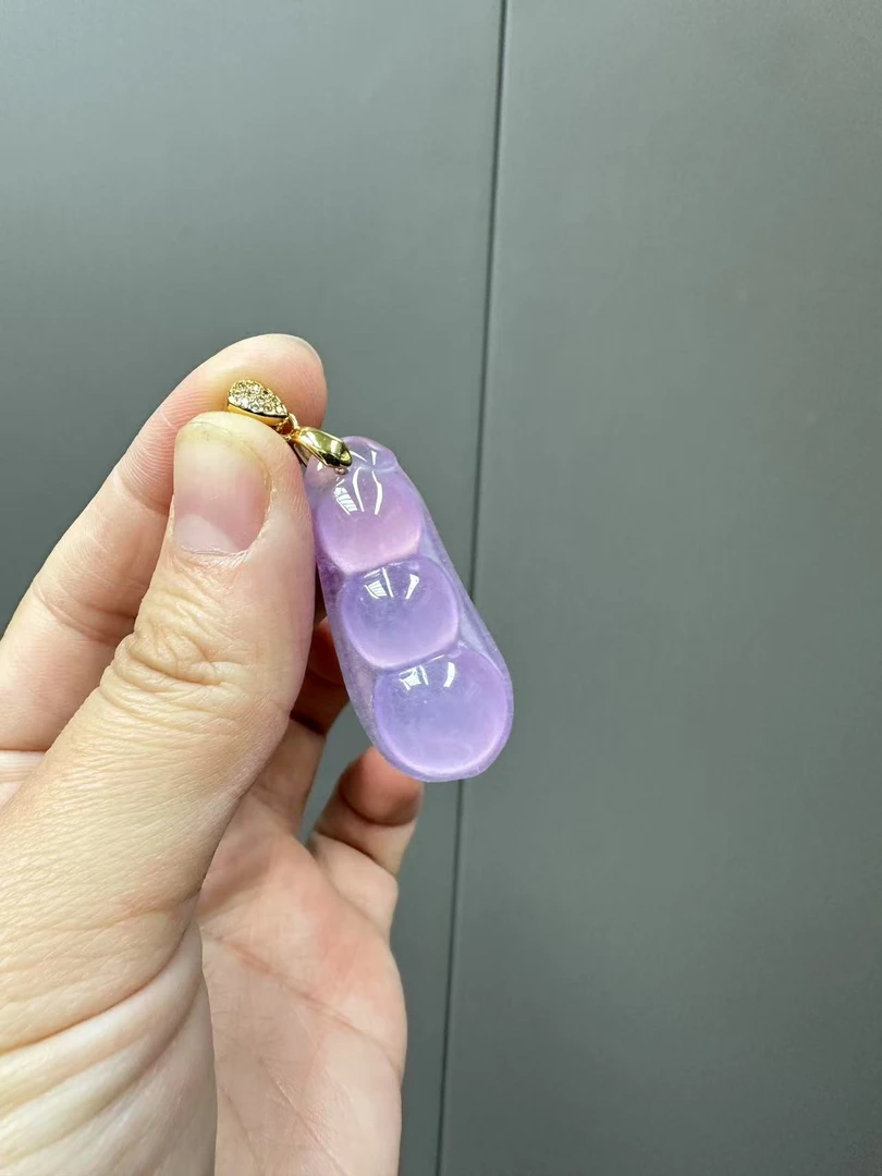 翡翠紫翡14k水滴四季豆吊坠