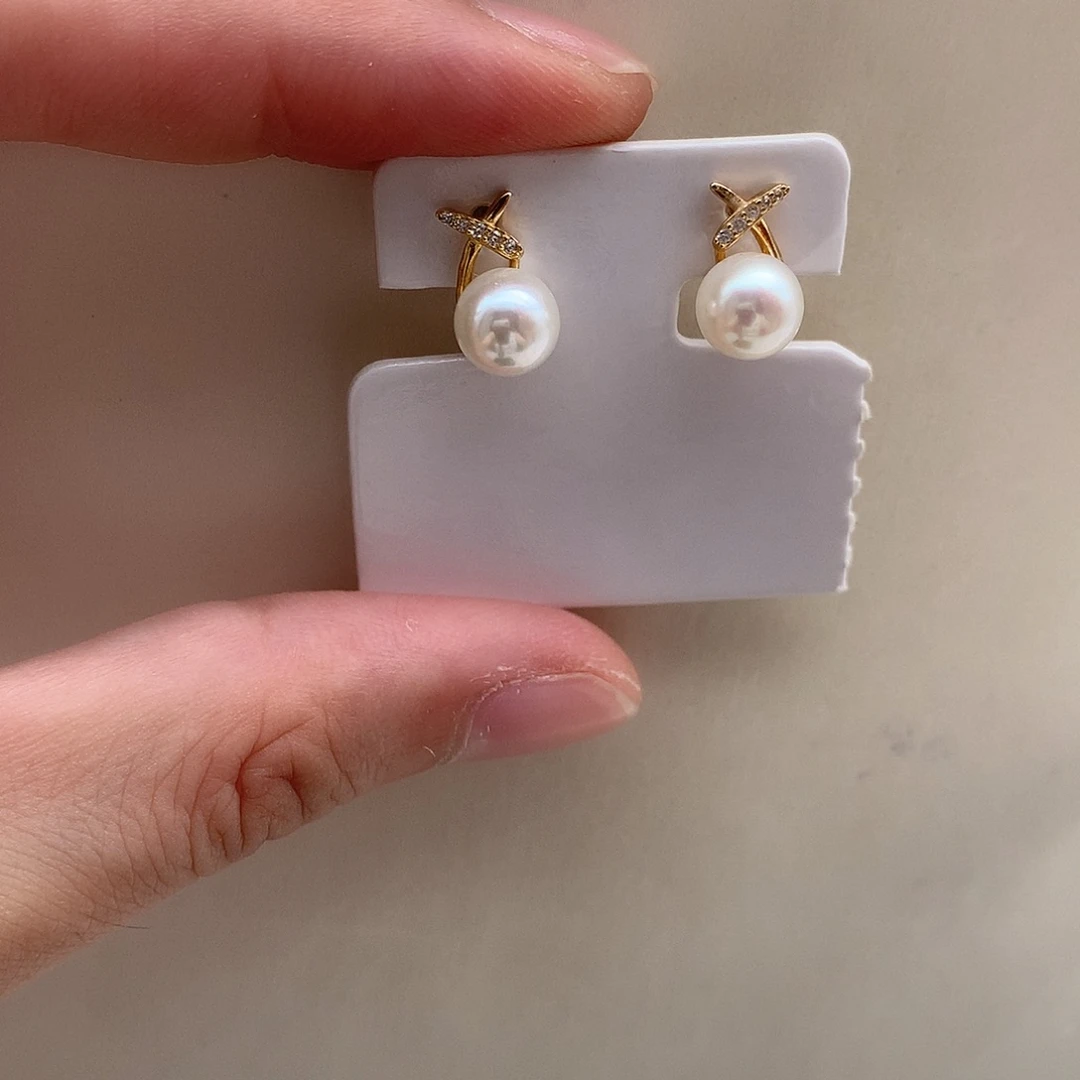 银S925镶嵌耳饰海水珍珠7-7.5mm ak