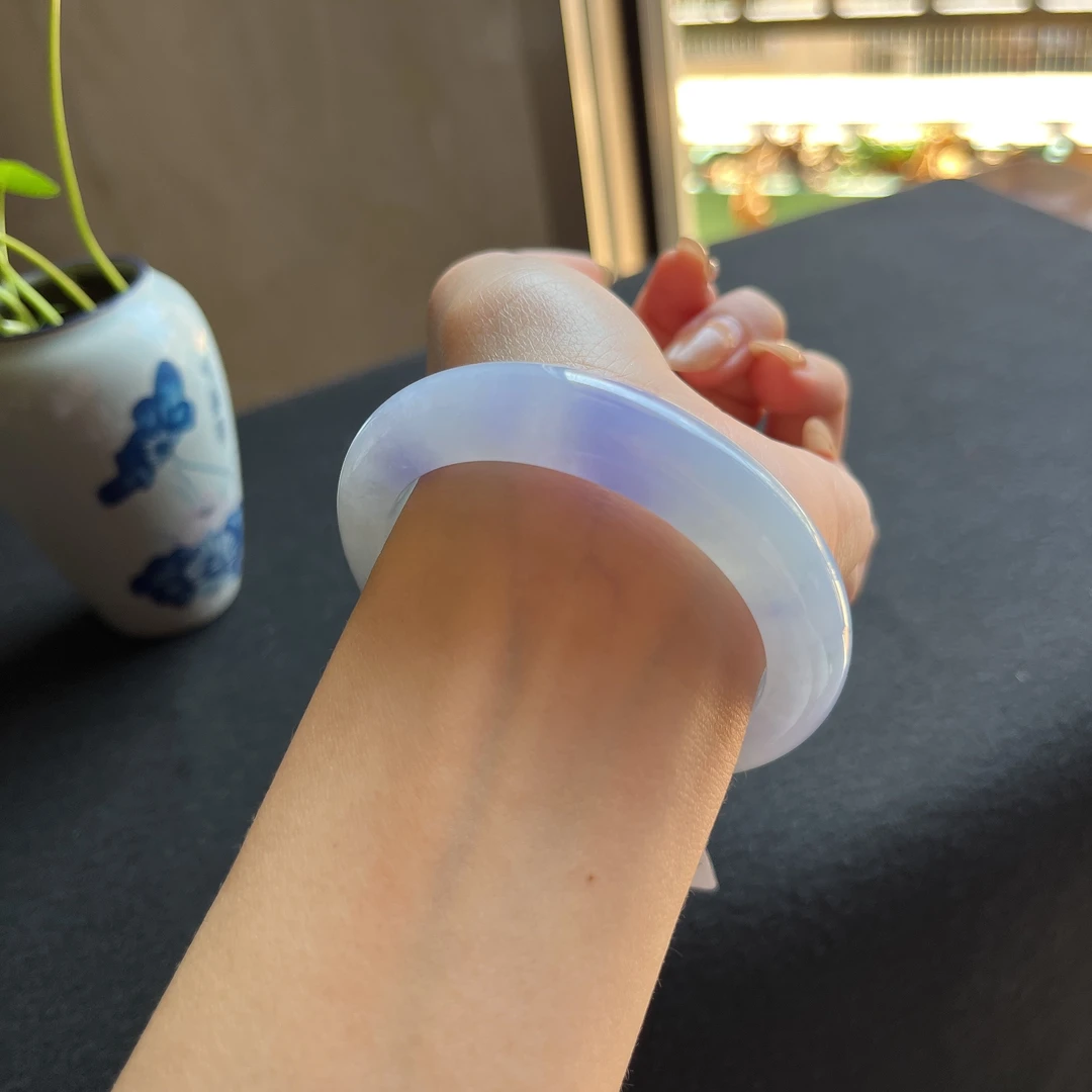 缅甸天然A货翡翠手镯紫罗兰紫色莫奈花园女款美人镯古风玉手镯