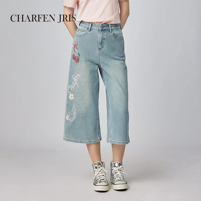 CHARFEN朝峰夏季新款直筒阔腿牛仔裤FJF2E638-6611P