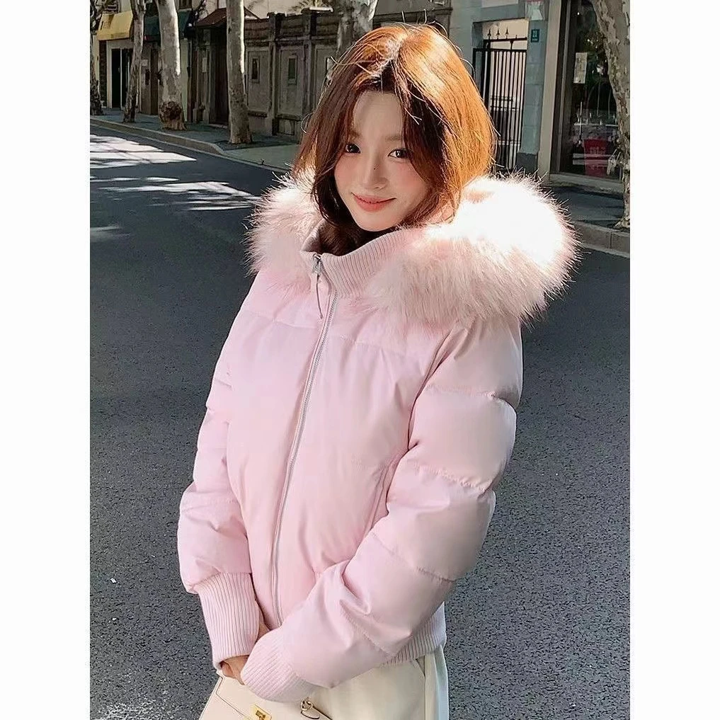 小海鸥2025冬季新款毛领加厚短款常规长袖百搭棉服修身小个子外套