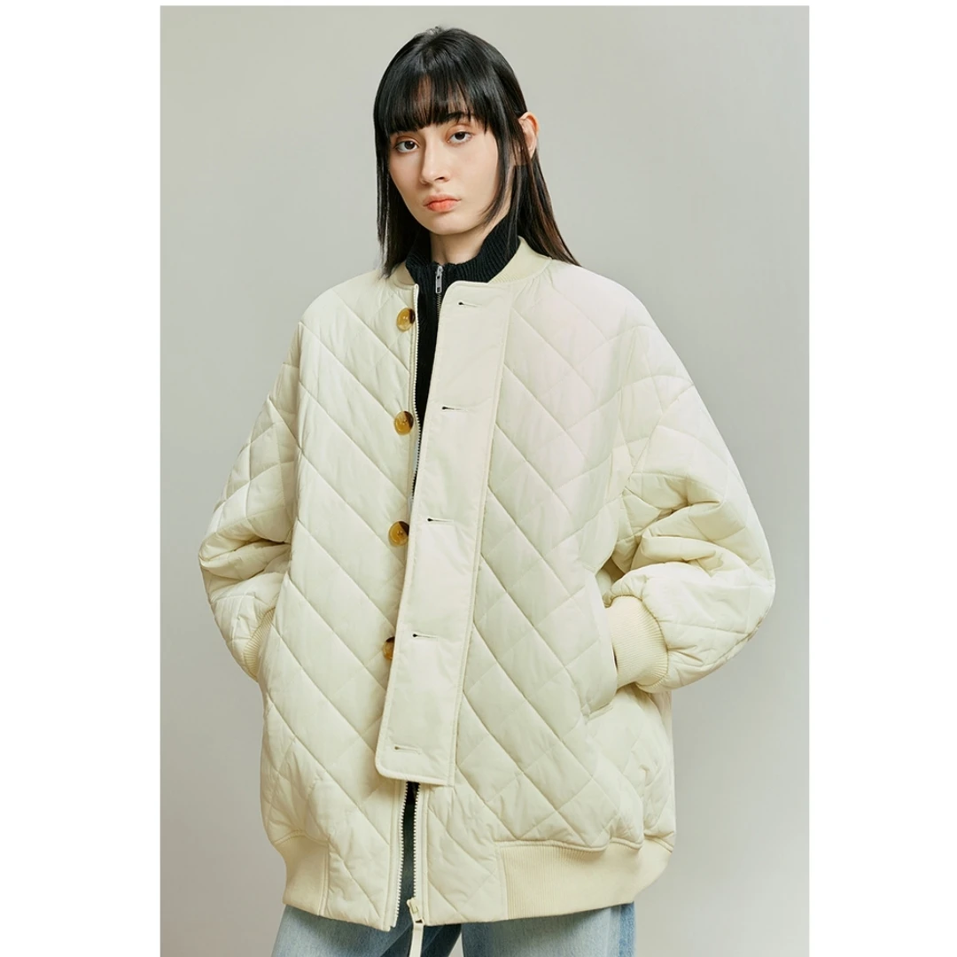 【Montendre】秋冬新款 M 法式慵懒风保暖气质厚款菱格棉服夹克外套