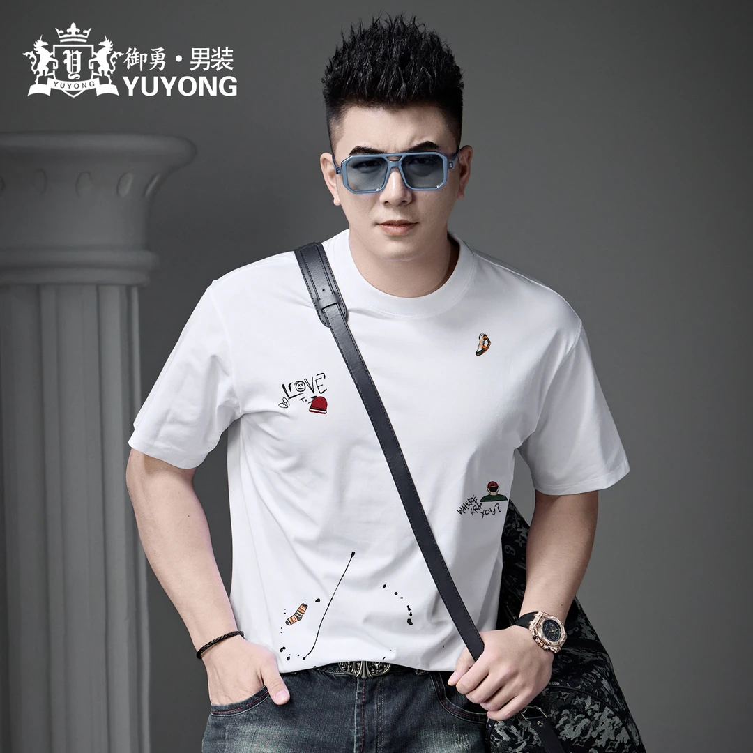 欧货2025夏季新款潮牌刺绣印花短袖t恤男士圆领半袖上衣休闲体恤