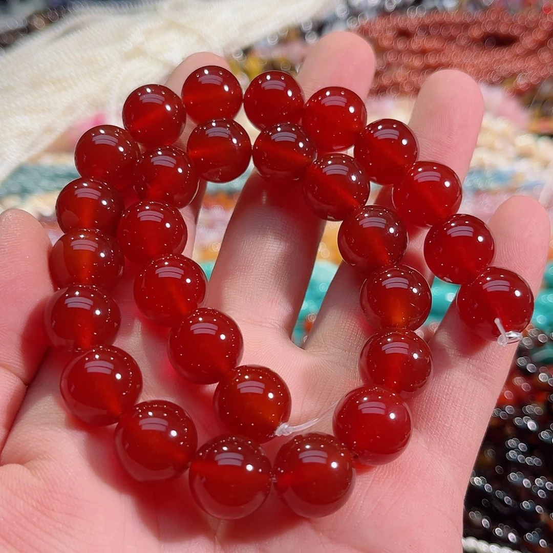 玛瑙/玉髓未镶嵌珠宝半成品A货红玛瑙一条14mm