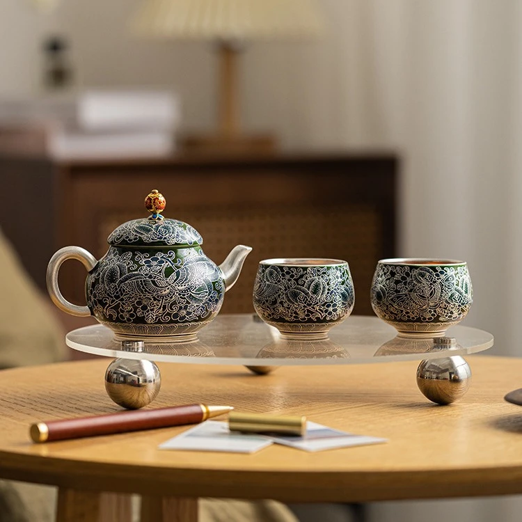 鎏银蝶恋花旅行茶具一壶两杯陶瓷功夫茶具便携户外家用泡茶器礼盒
