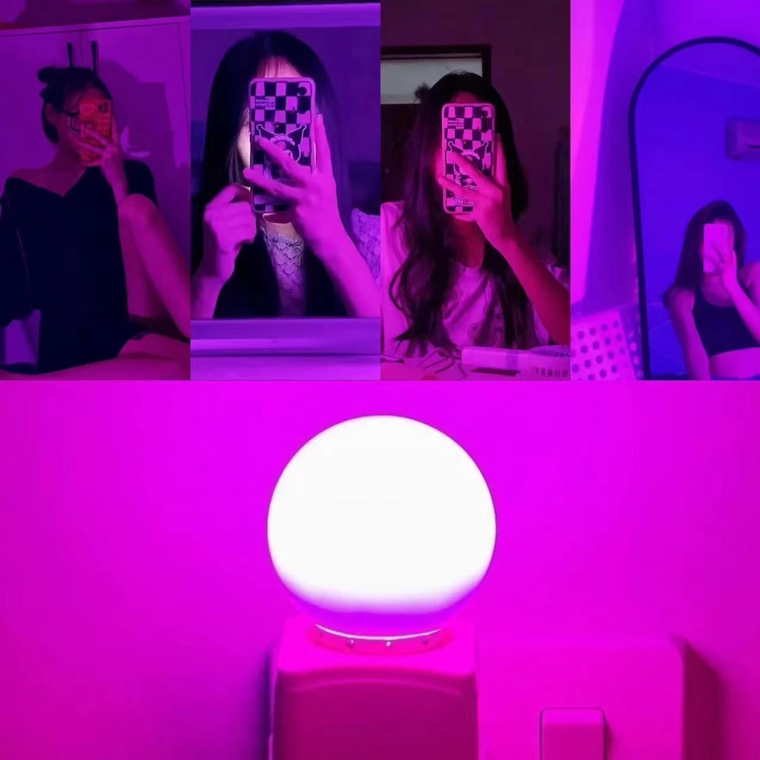 房间氛围灯情侣夫妻床头灯紫色粉色浪漫卧室情调小夜灯红色气氛灯