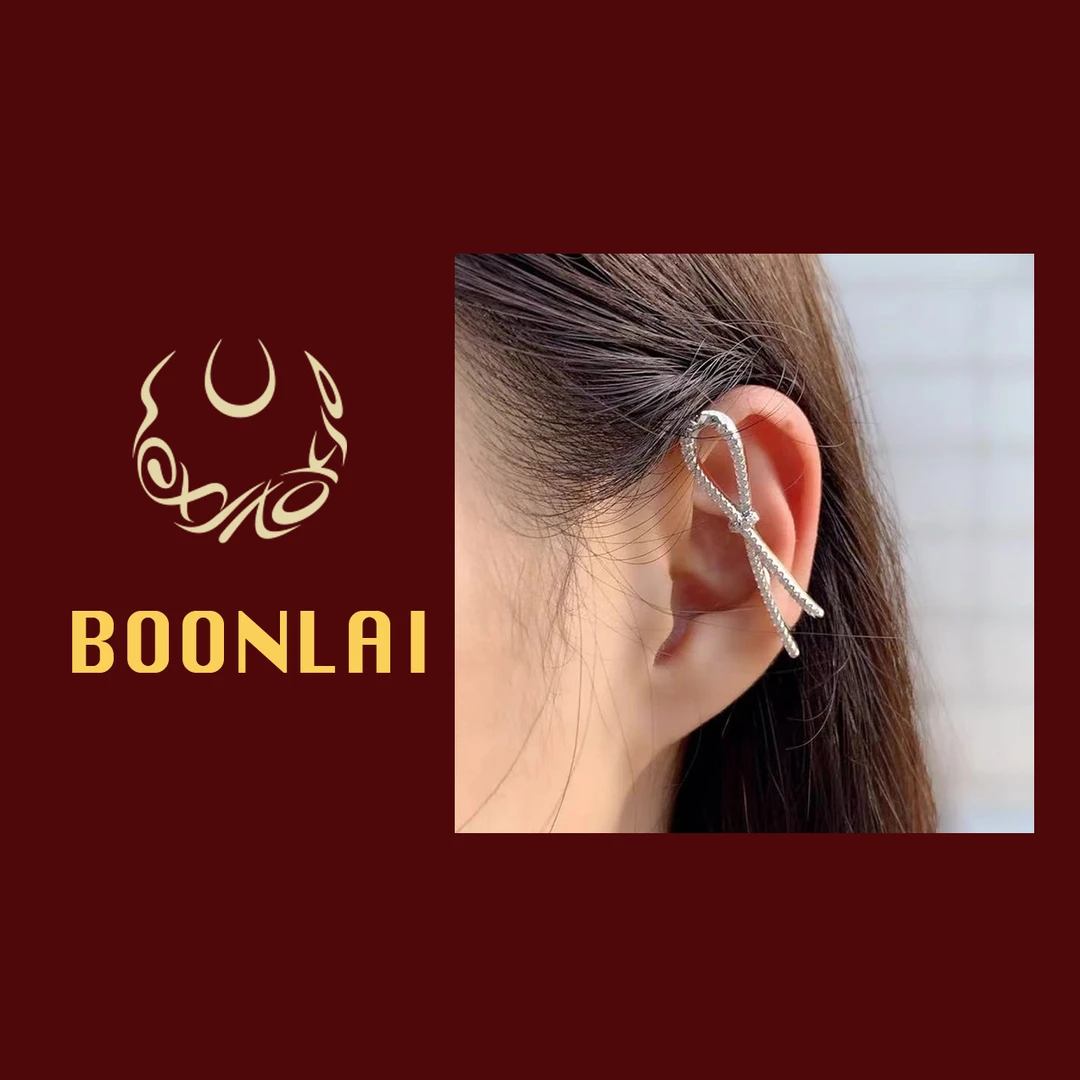 铜合金莫桑石耳饰 Boonlai ins风满钻绳结耳挂1686