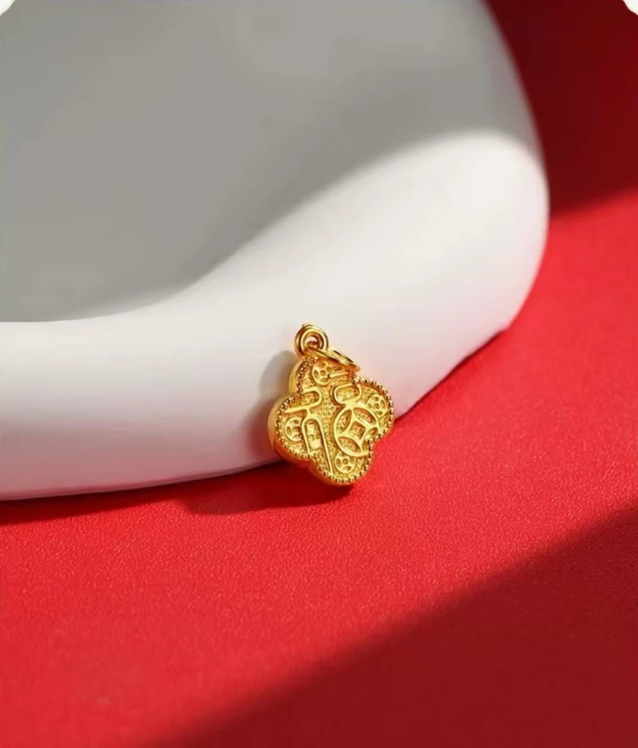 吊坠足银 四叶草福字项链福牌吊坠新款福字牌挂坠礼物经典