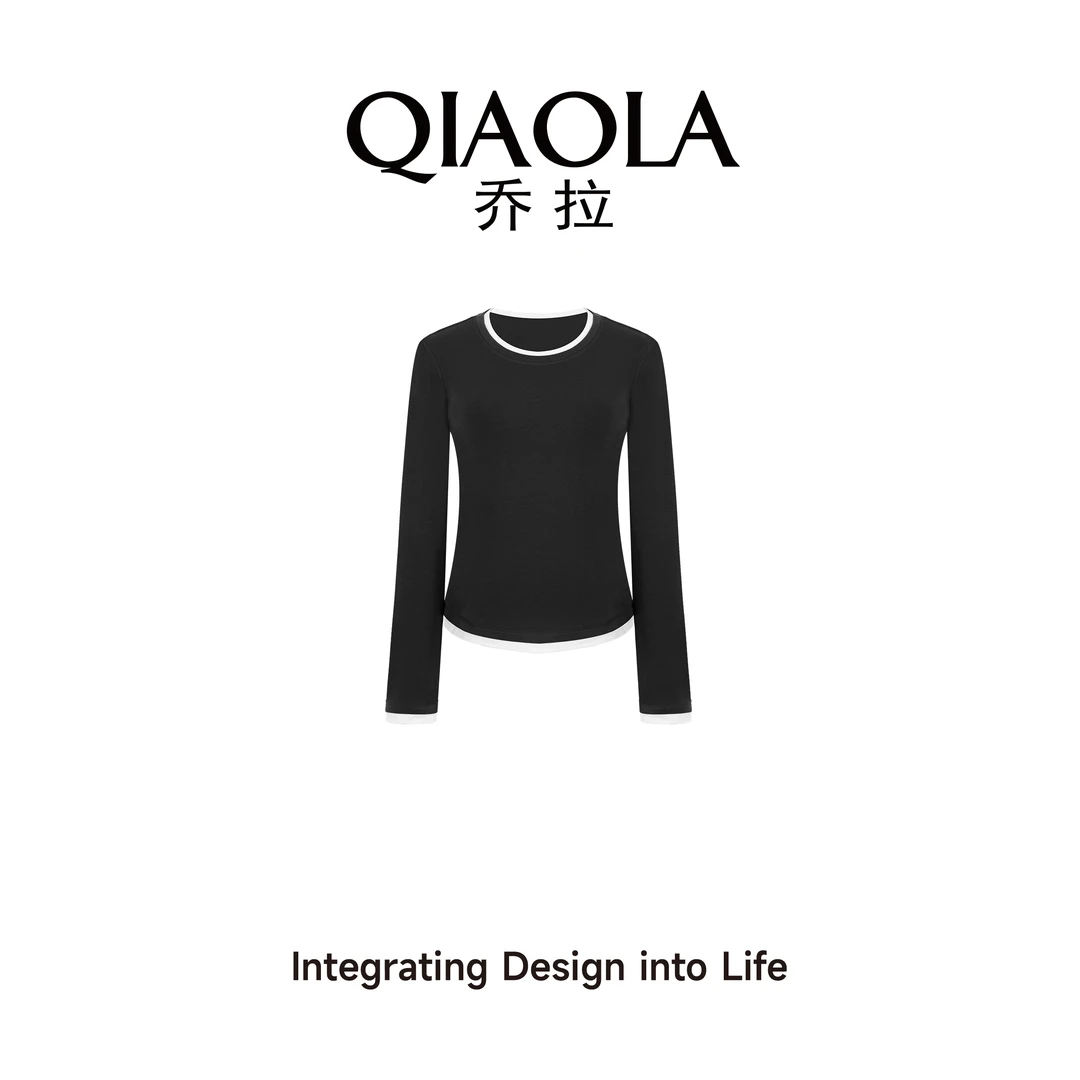 QIAOLA/乔拉【百搭伴侣】秋冬季绵羊毛假两件百搭针织打底衫预售