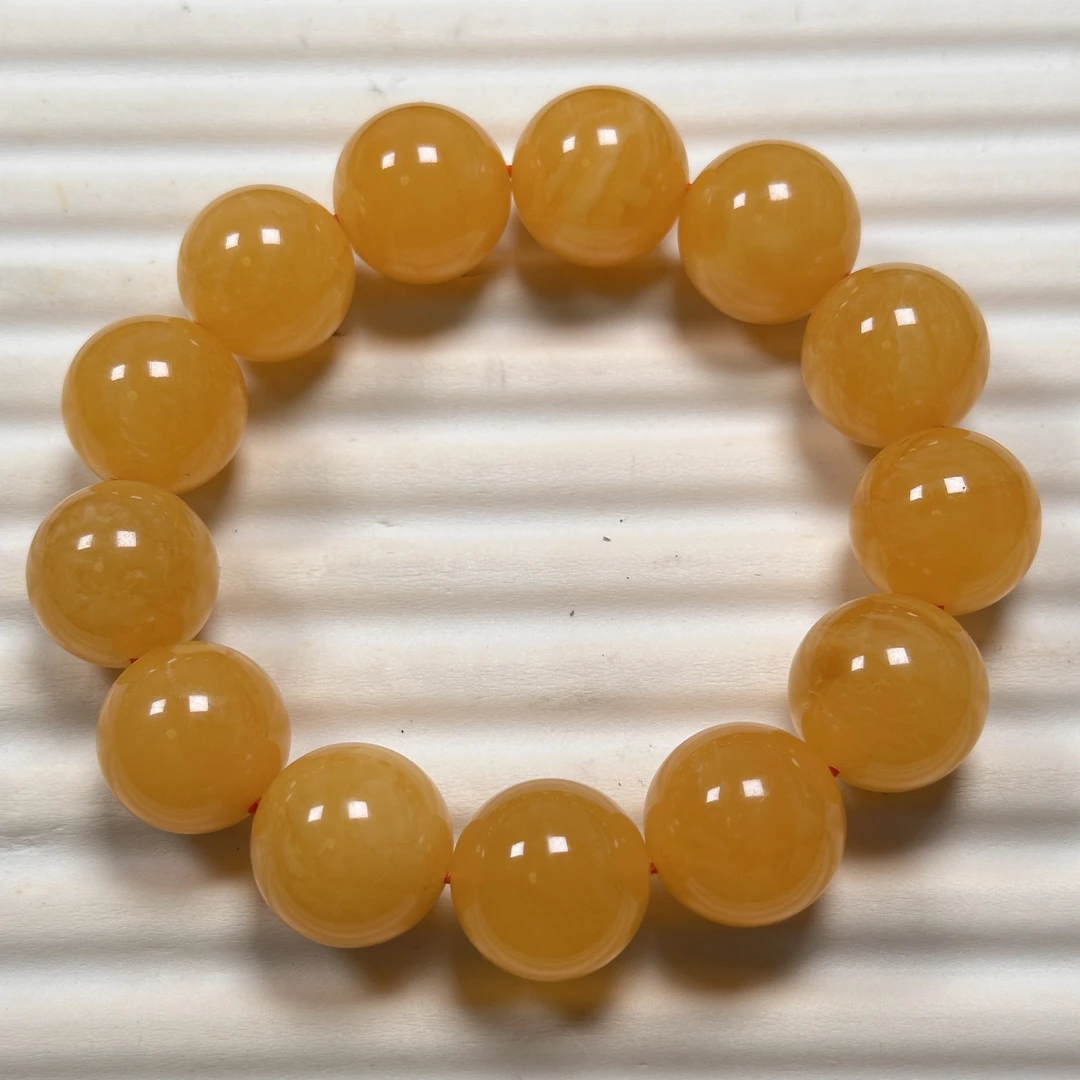 天然焦皮料橘红纯色蜜蜡手串百搭经典
