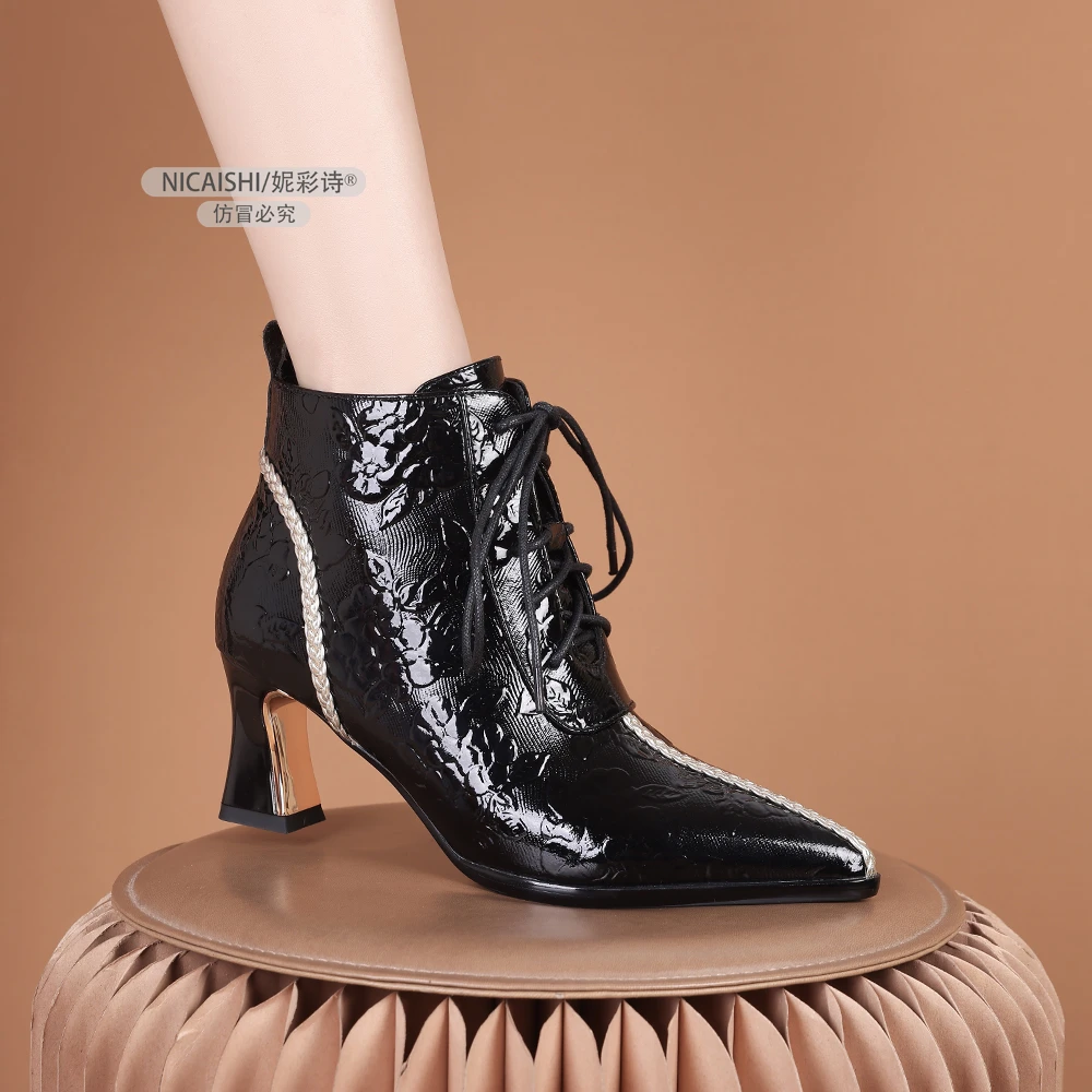 2025年新款欧美简约百搭优雅温柔通勤短靴女百搭时尚尖头3278