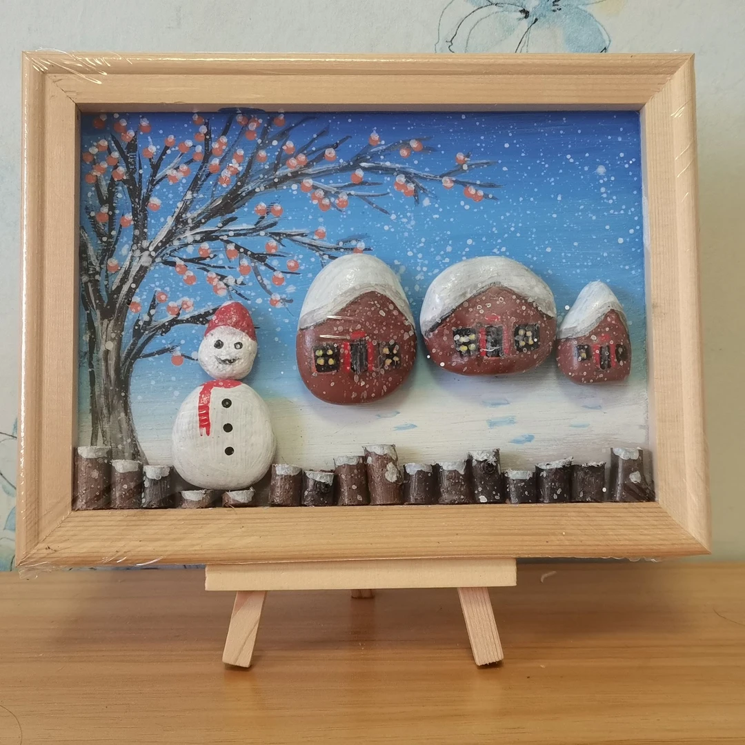 木相框石头拼画手绘工艺品，此图片仅供拍货链接使用