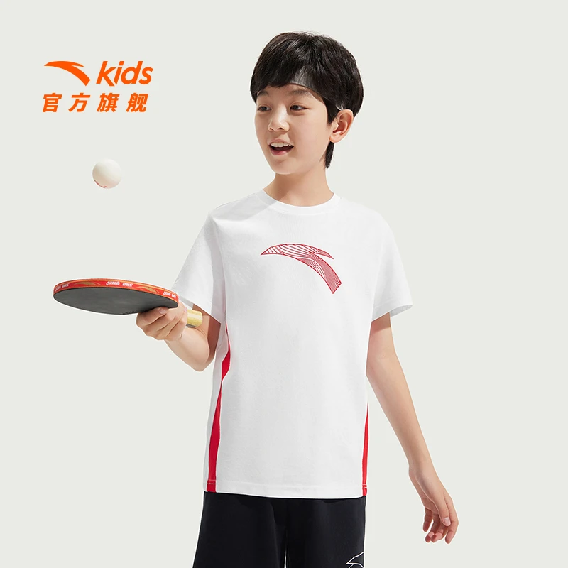 安踏儿童男女童针织短袖衫2024夏季新款透气舒适亲肤纯棉运动短T