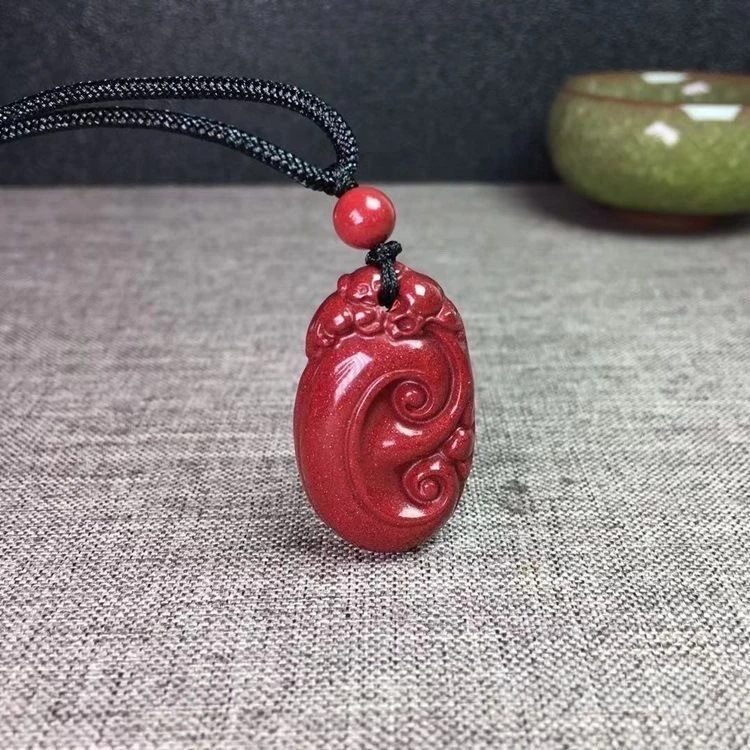 天然辰砂天然原矿紫金砂如意款挂件吊坠如意项坠挂链