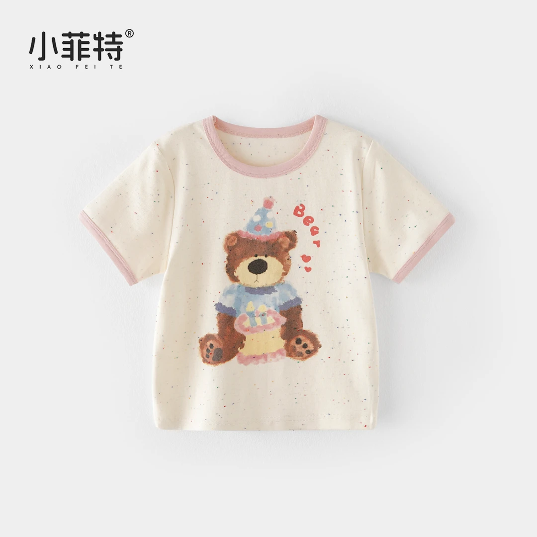 小菲特夏季新款女童小熊印花短袖t恤洋气薄款圆领上衣YNYX51164