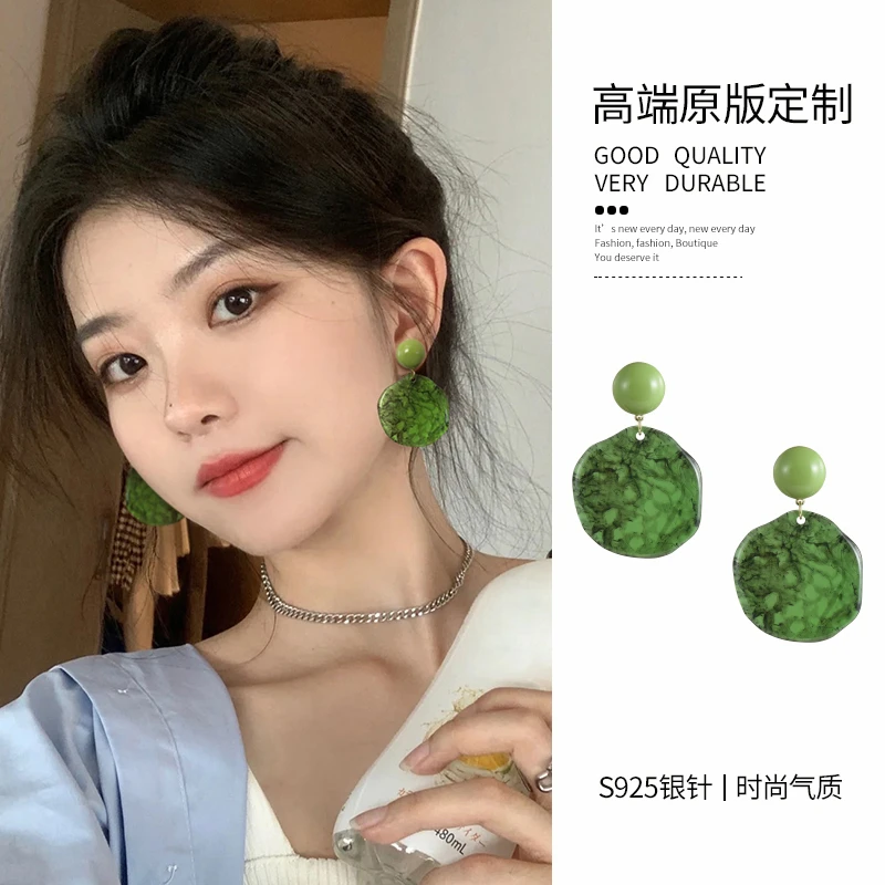 合金耳饰 不规则夸张女耳饰小清新绿色耳钉度假风耳环海边耳环