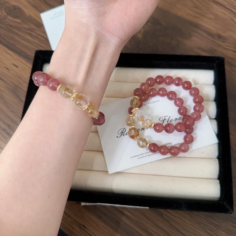 X1588[爆浆蜜糖 ]草莓晶黄塔晶手链高端轻奢手串多样性发一