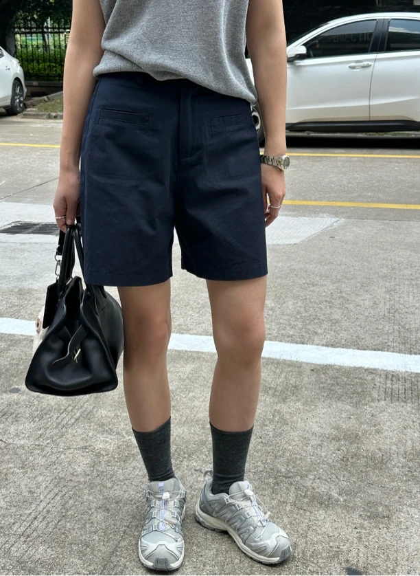 丁丁～夏日chao显瘦”～双口袋立体廓形宽松款短裤休闲裤女