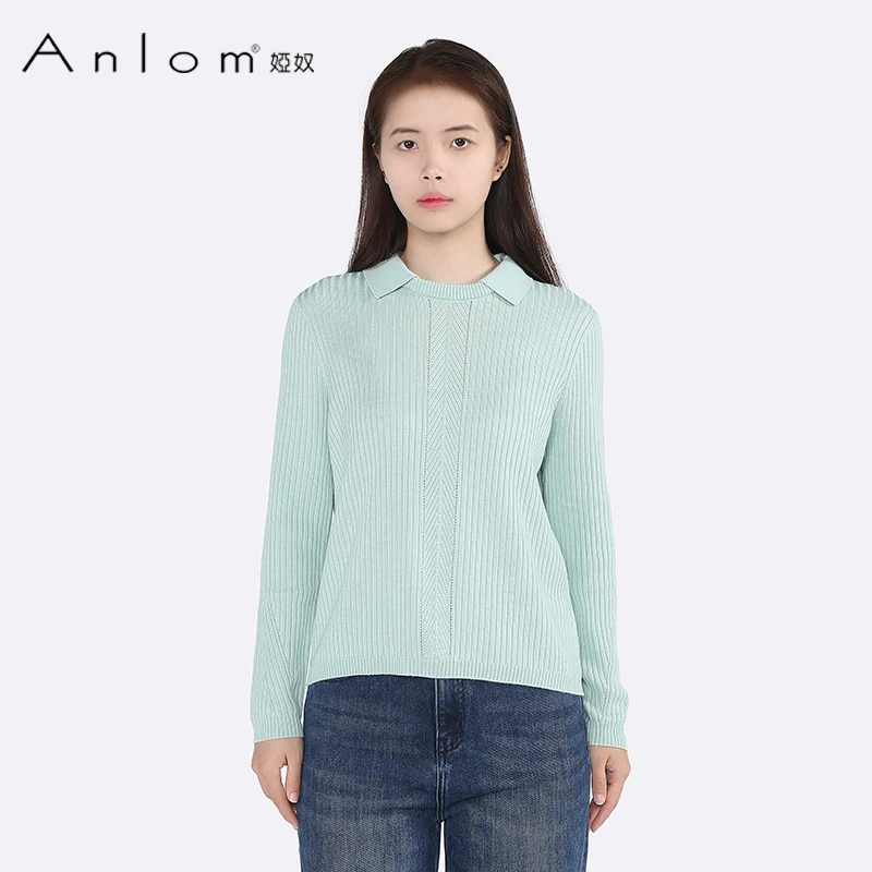 Anlom/娅奴秋冬绵羊毛纯色气质上衣女新款圆高领长袖套头打底衫