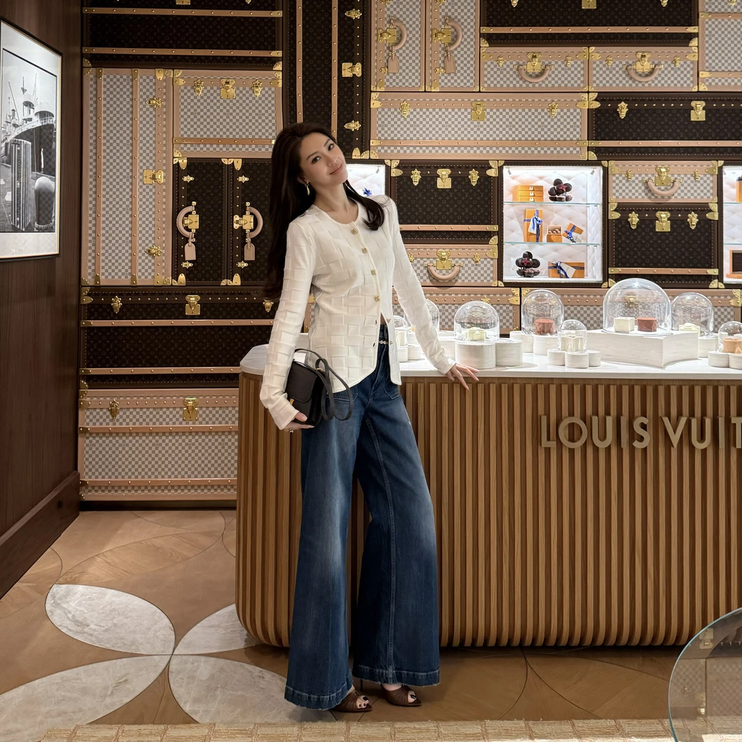 王嬛嬛MsLime25年新款【拉夫无边】100%进口棉蓝色牛仔裤 HD2B0001