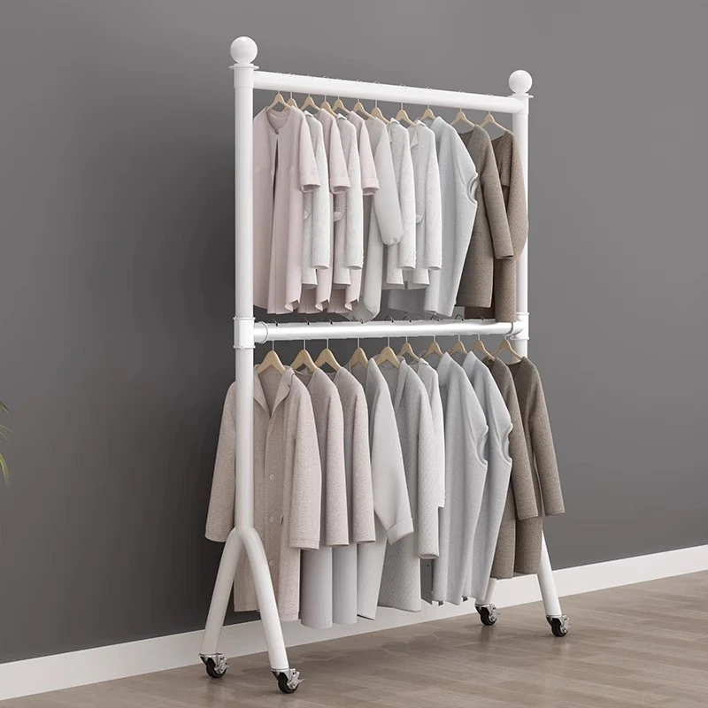 可升降落地移动轮双层挂衣架服装店展示架童女装陈列货架专用摆摊