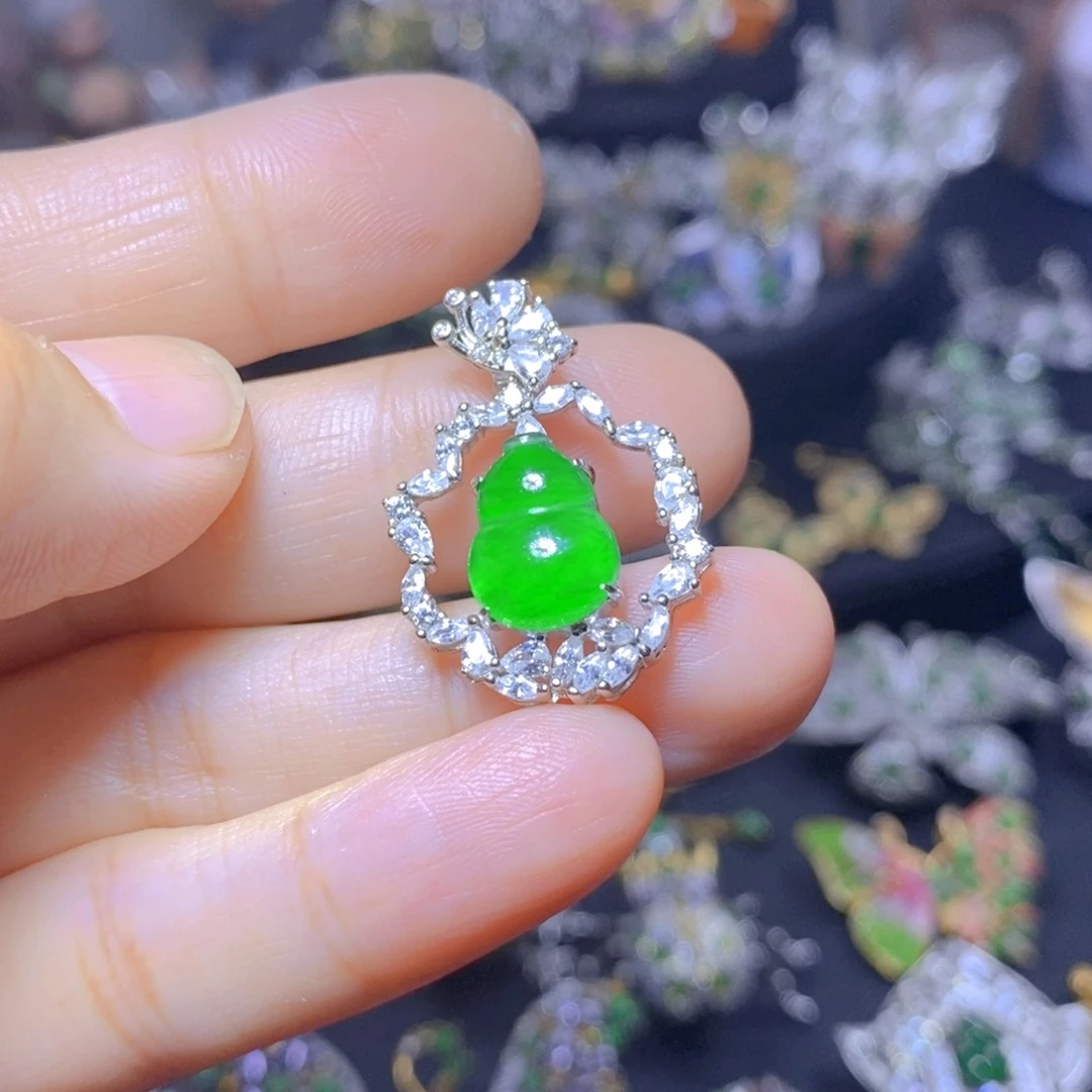 翡翠银S925镶嵌吊坠(不含链)天然翡翠
