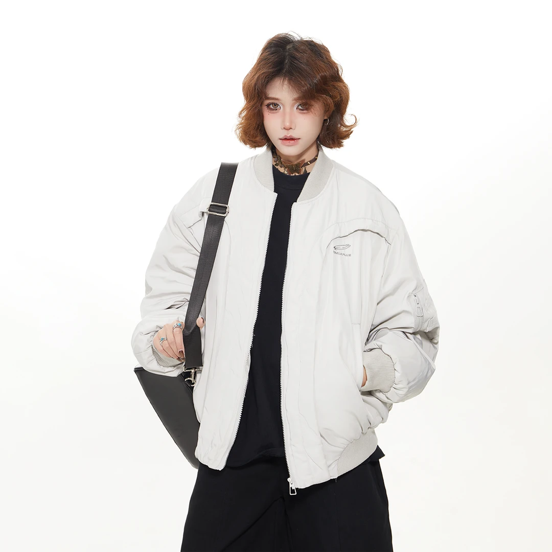 出前一町冬季复古弧形解构飞行棉服夹克男女同款宽松百搭保暖外套