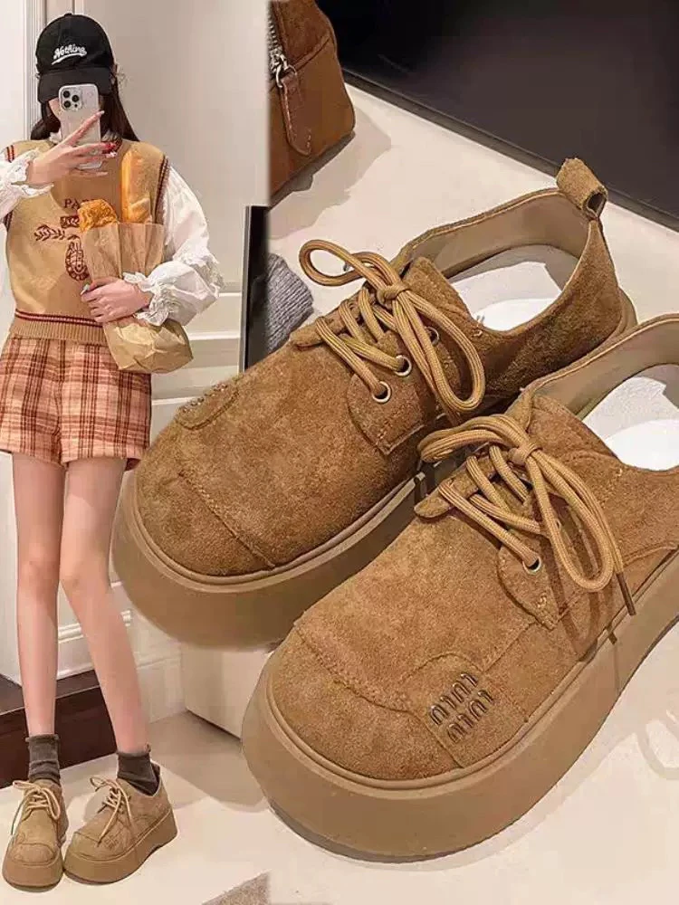 平底厚底加绒松糕底低跟百搭单鞋乐福鞋时尚通用拼色