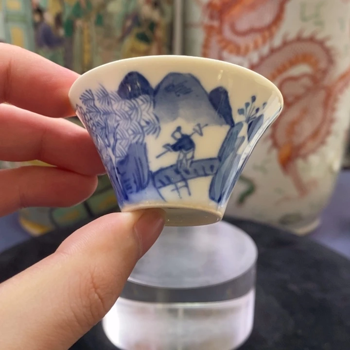 杯子12608瓷器—青花山水人物杯