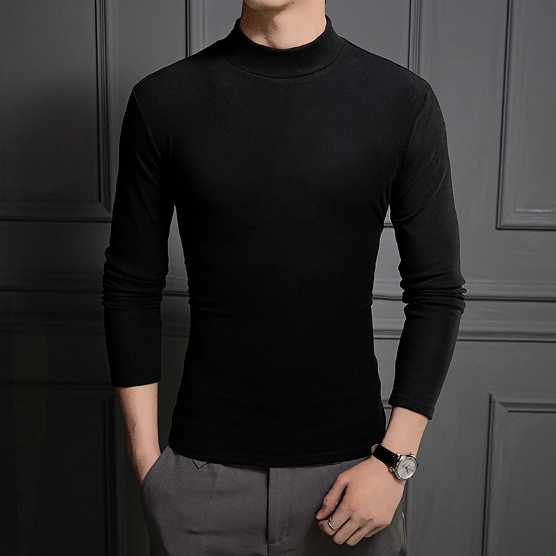 秋冬季半高领双面绒男女款修身上衣内搭加厚保暖打底衫男长袖t恤