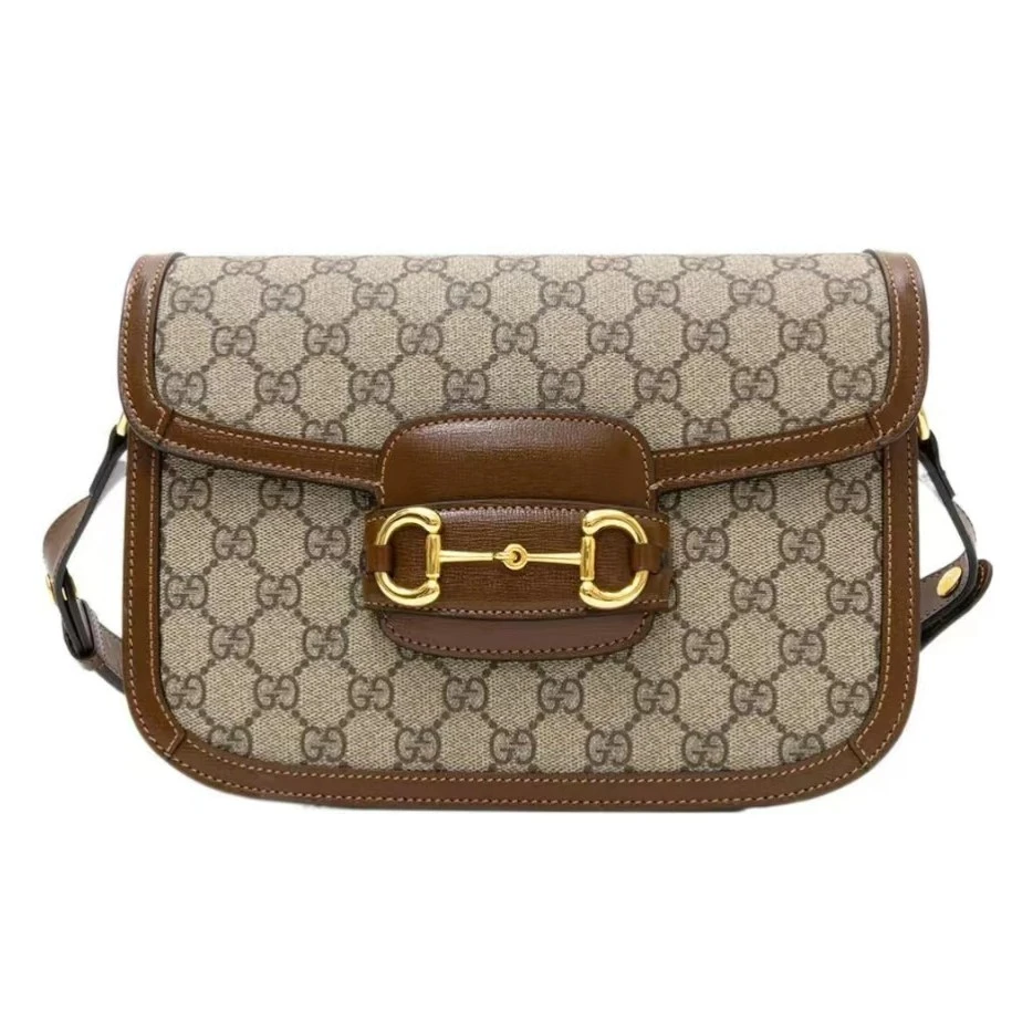 99新 GUCCI/古驰 1955系列老花马鞍包棕拼