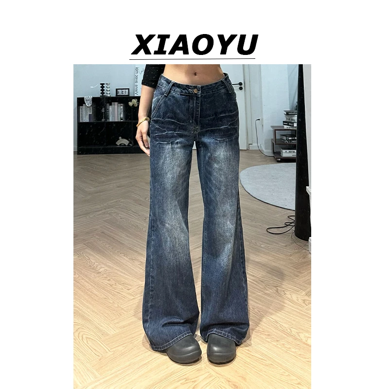 美式复古低腰牛仔裤女夏季2025年新款设计感宽松垂感窄版直筒裤子