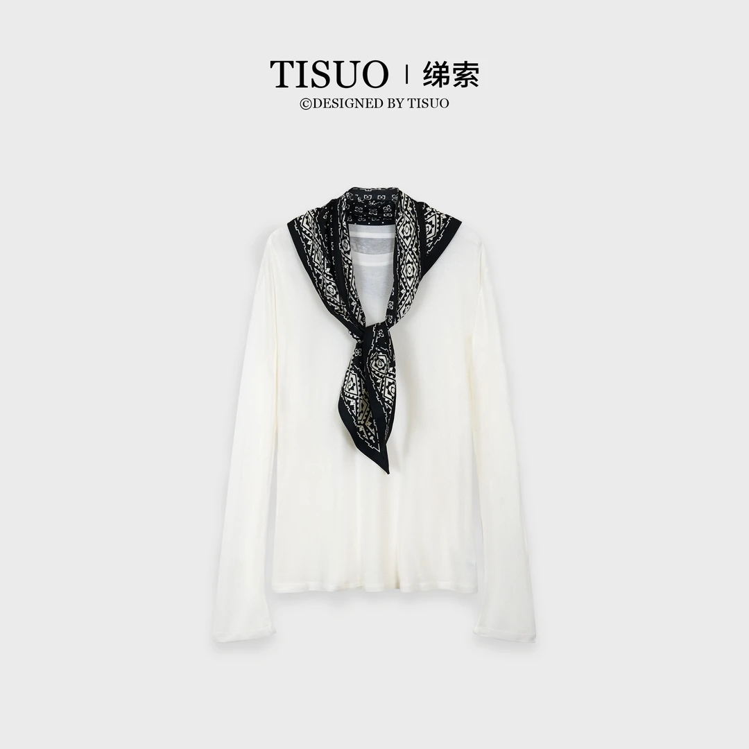 TISUO/绨索百搭圆领配丝巾羊毛针织上衣TS875702