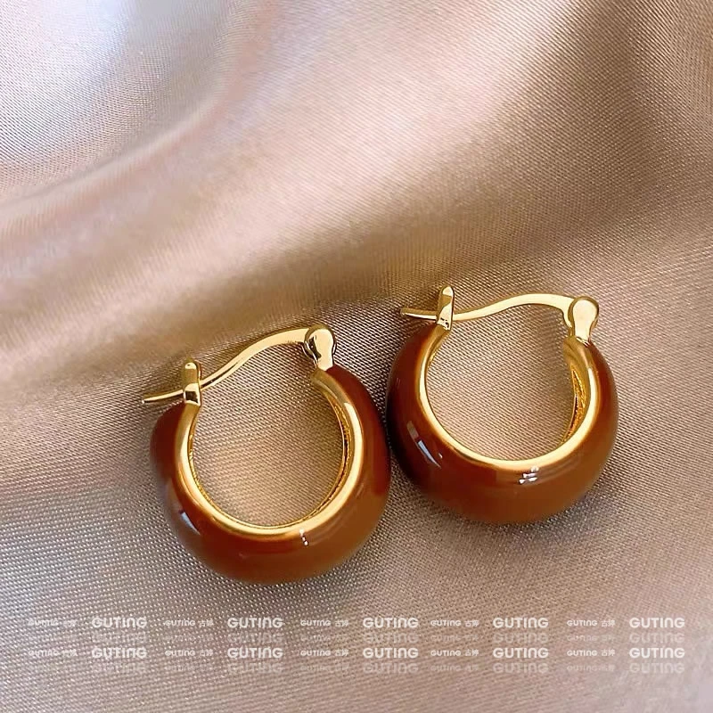 铜合金耳饰 14377高级感美拉德耳环女秋冬新品耳扣纯手工滴油耳饰