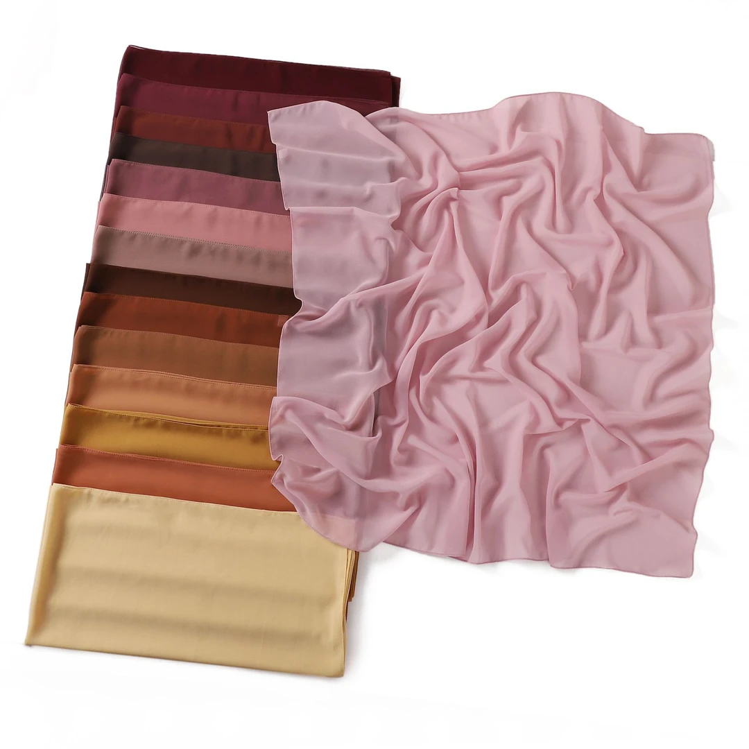 跨境纯色珍珠雪纺方巾90*90轻薄透气包头巾夏防晒盖头披肩小方巾