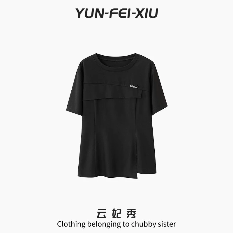 云妃秀大码女装T恤休闲时尚宽松胖妹妹百搭韩版显瘦上衣夏季2246