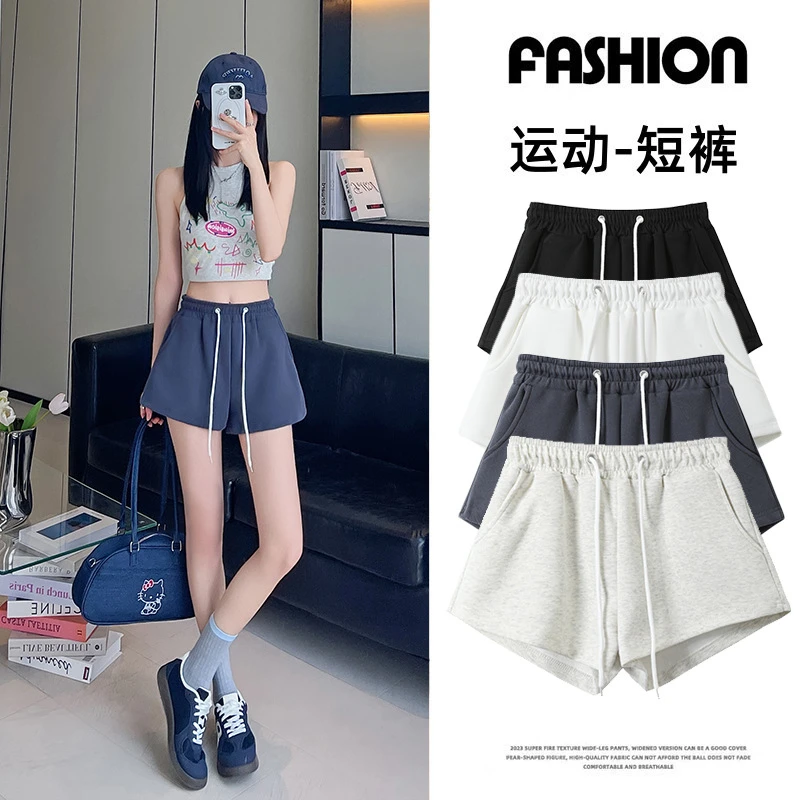 美式运动短裤女夏季2025新款高腰外穿休闲阔腿中裤a字运动三分裤