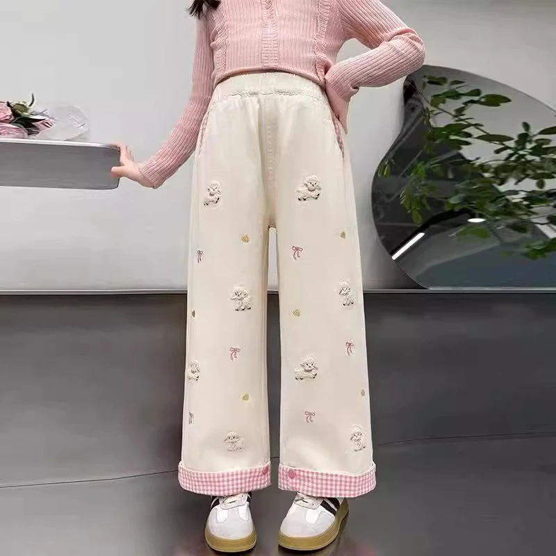 女童春季裤子2025春秋款儿童百搭阔腿裤女孩可爱卡通洋气休闲裤潮