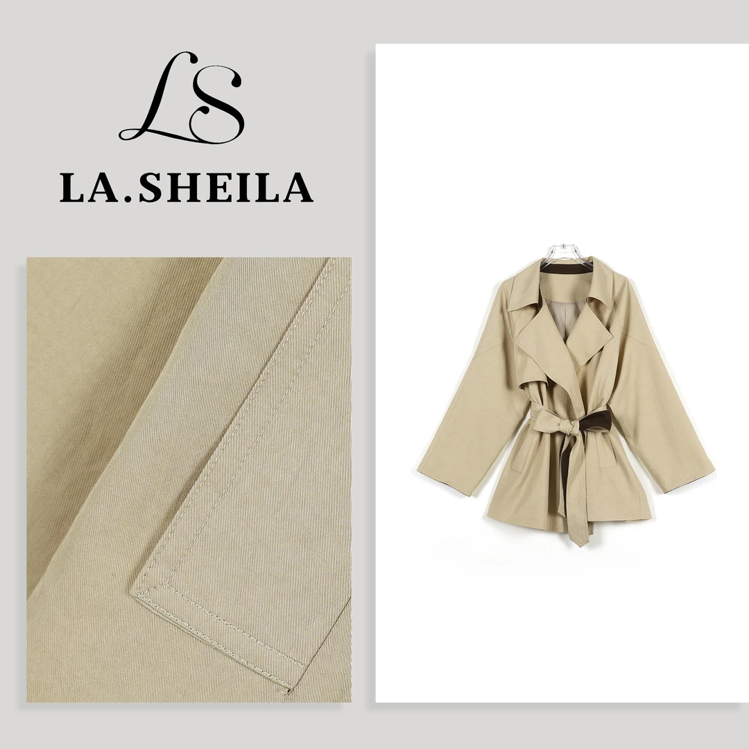 LA.Sheila琥珀流光“摩登风衣”中长款撞色风衣252-FY/0702-25016