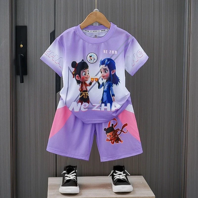 哪吒冰丝速干套装夏季儿童新款夏装运动短袖短裤洋气两件套中小童