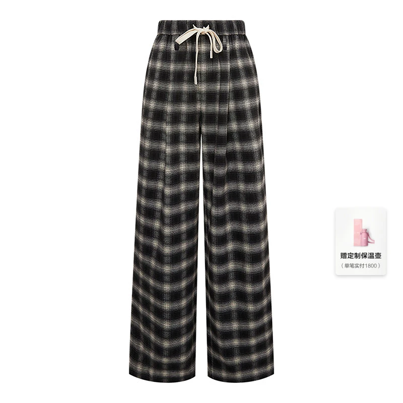 【商场同款新品】dzzit地素休闲裤25秋格纹宽松直筒裤子女3J3Q412