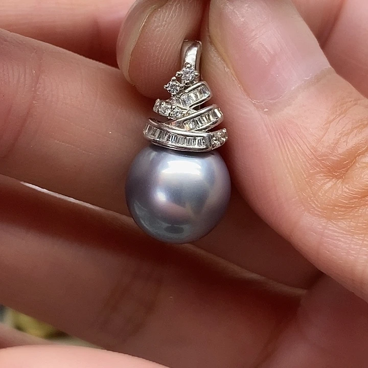 银S925镶嵌海水珍珠吊坠(不含链)