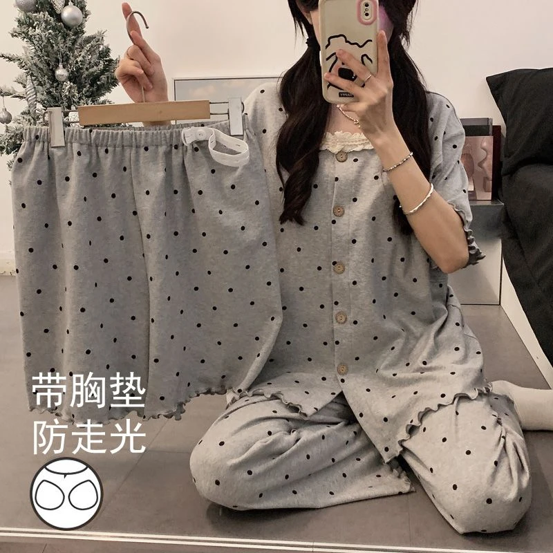 三件套月子服哺乳喂奶家居服长袖长裤短袖短裤孕妇哺乳睡衣女怀孕