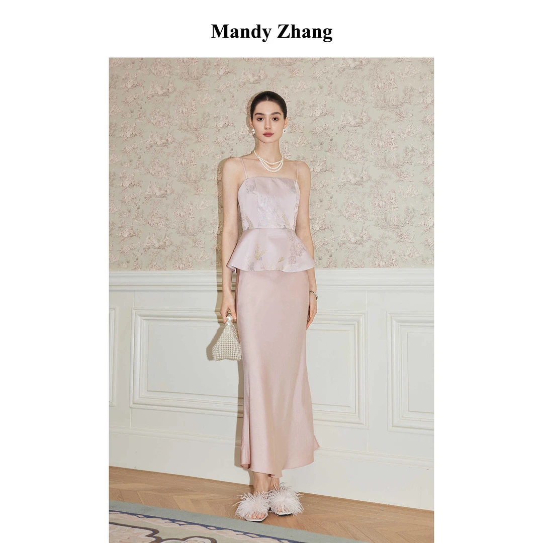 【诗语专属】MandyZhang新中式刺绣粉色背心吊带女夏季提花上衣